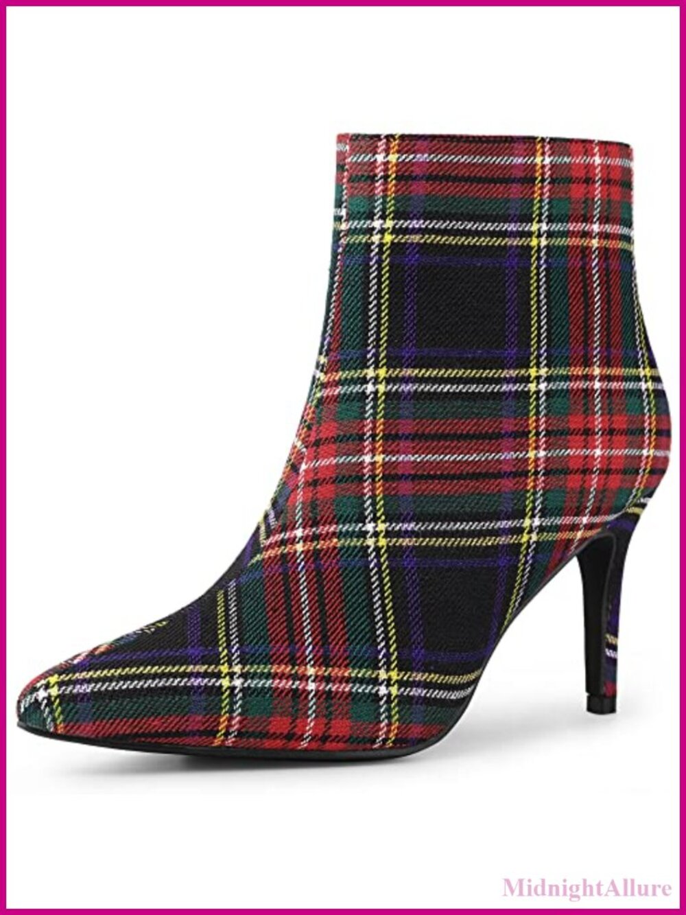 Allegra K Women Plaid Pointed Toe Side Zip Stiletto Heel Ankle Boots